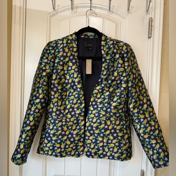 New 🍋 J Crew Navy Jacquard Lemon Print Blazer - Picture 1 of 10